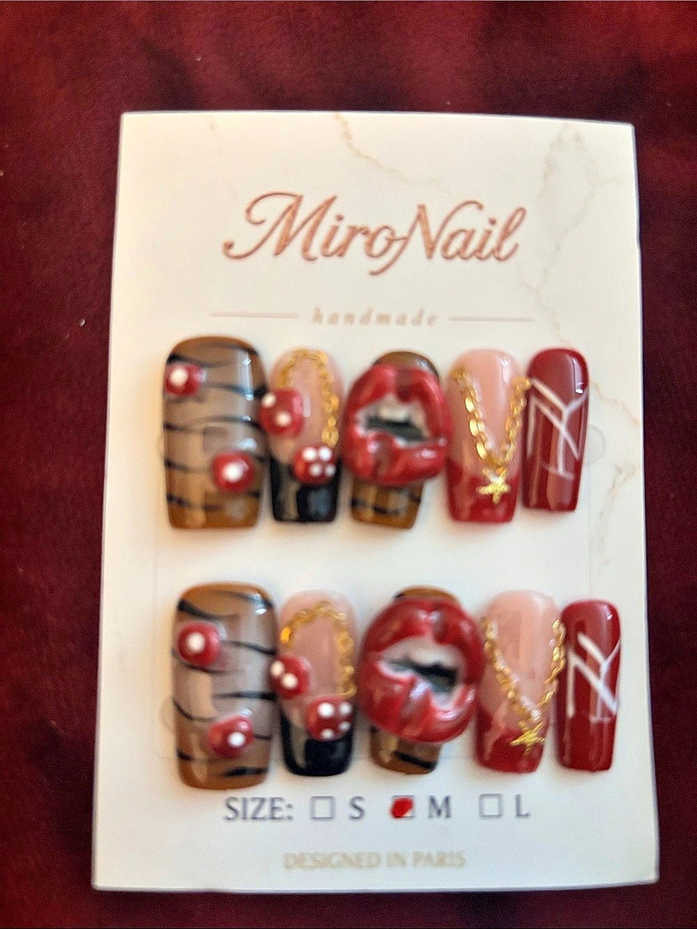 MiroNail Handmade Press-On Nails Red & Pink Medium